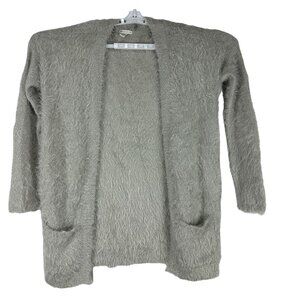 Cato Womens Large Gray Fluffy Cardigan Sweater Pockets